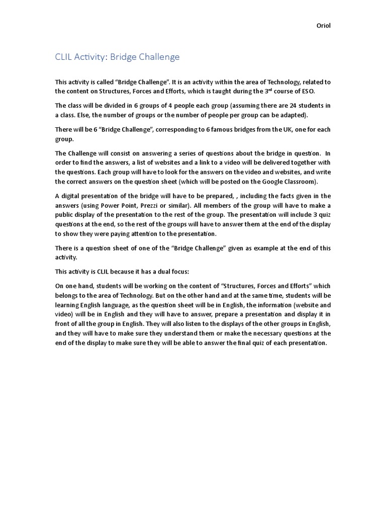 Bridge Challenge: CLIL Activity for ESO | PDF | Human Communication