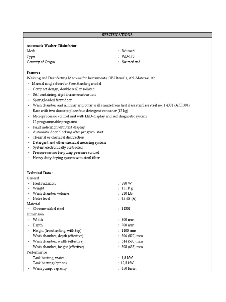 Specifications WD 170 PDF Washing Machine Pump
