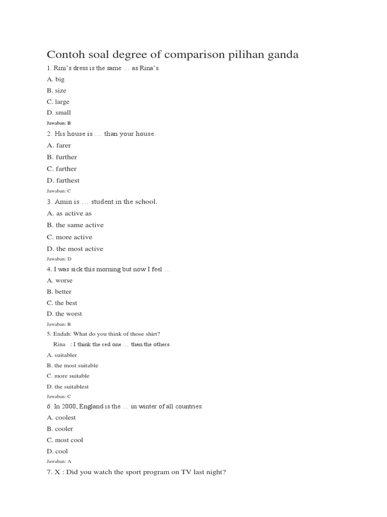 Kumpulan soal degree of comparison download free pdf cost of living