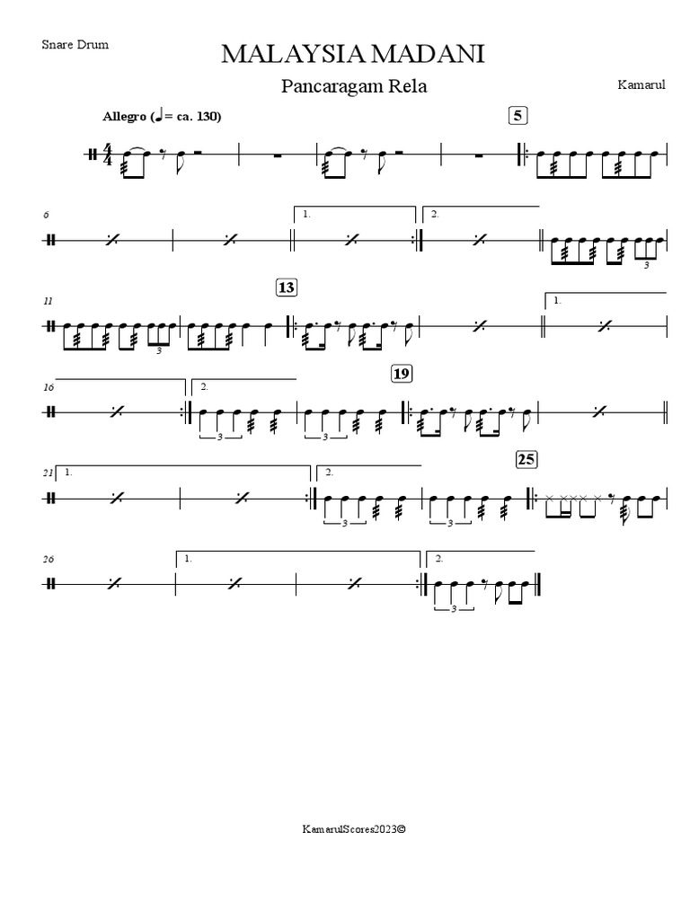 Malaysia Madani Snare Drum PDF