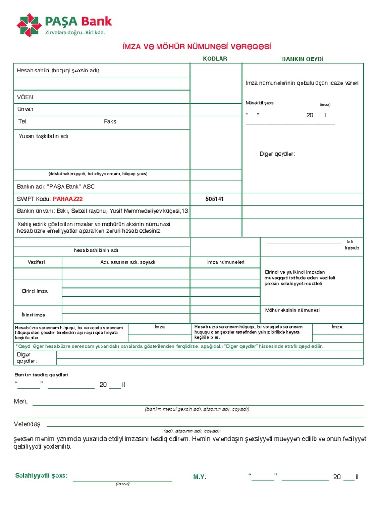 Imza Ve Mohur Numuneleri Vereqesi Bank Qeydiyyat | PDF