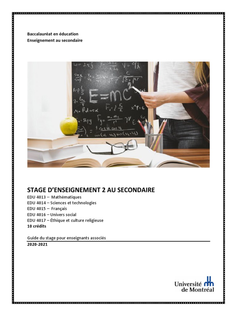Guide de Stage EDU 4013-4017 2020-2021 | PDF | Enseignants | Enseignement