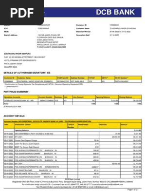 DCB BANK - Statement of Account