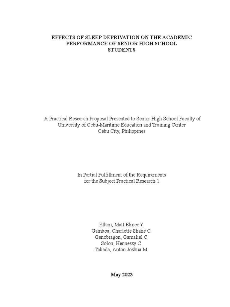Effects of Sleep Deprivation On The Academic Performance of Senior High ...