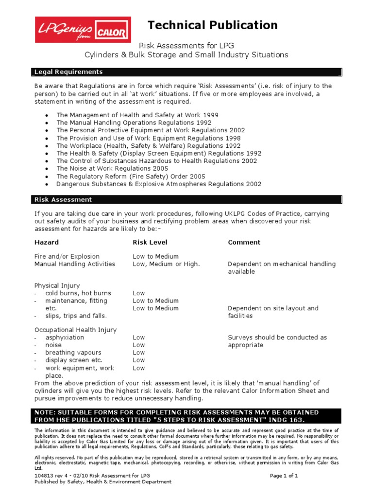 Risk Assessments For LPG Industry PDF Occupational Safety And