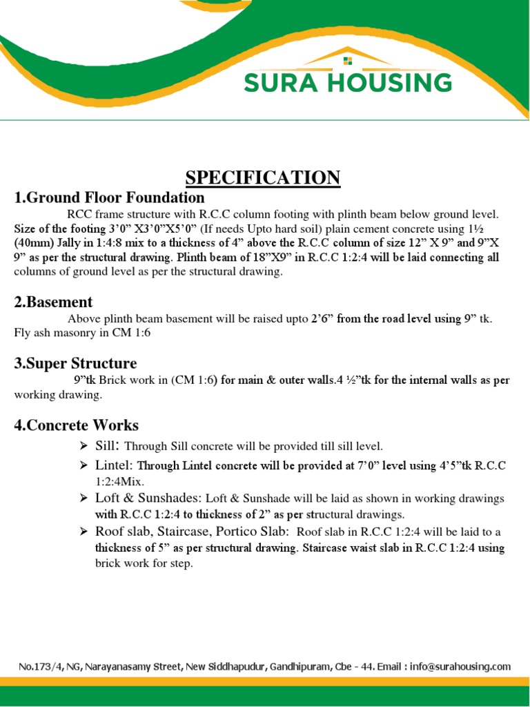 Residential Building Construction Specs | PDF | Bathroom | Concrete