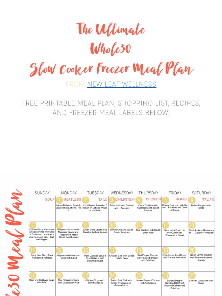 Whole30 slow cooker freezer meal plan from new leaf wellness pdf