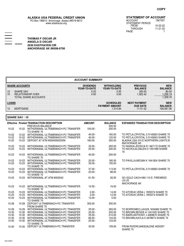 Alaska USA FCU Account Statement | PDF | Debit Card | Economies