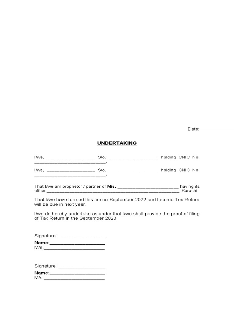 Draft Undertaking For Tax Return 2023 For New Members PDF