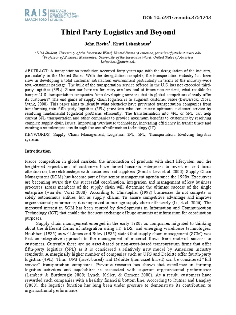 #3rd Party Logistics and Beyond | PDF | Supply Chain Management | Logistics