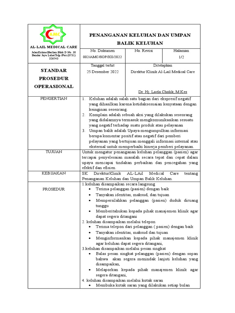 Sop Penanganan Keluhan (Komplain) | PDF