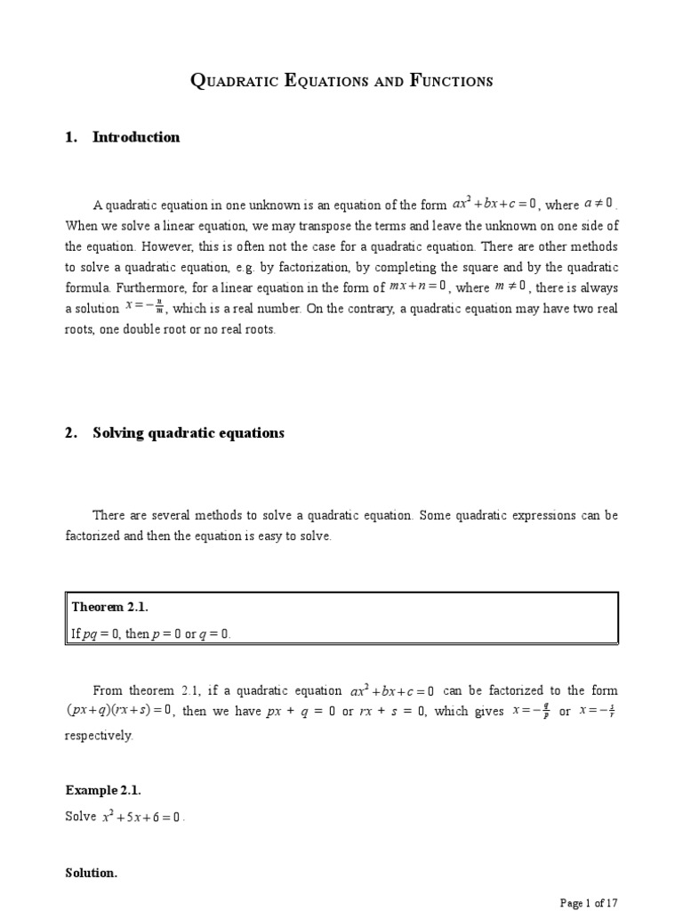 Quadratic Equations and Functions | PDF