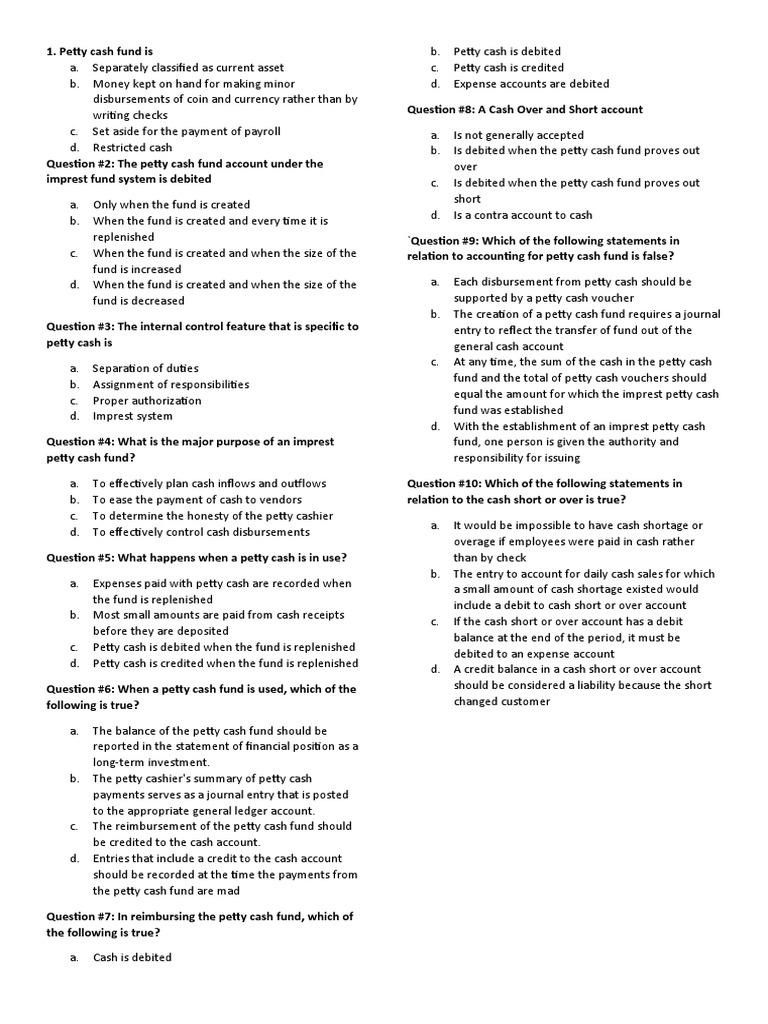 Petty Cash PDF Debits And Credits Cash
