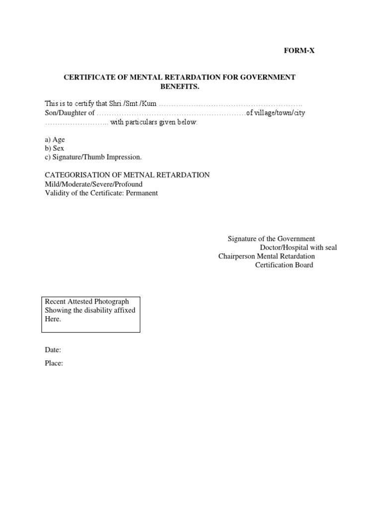Mental Retardation Certificate for Benefits | PDF