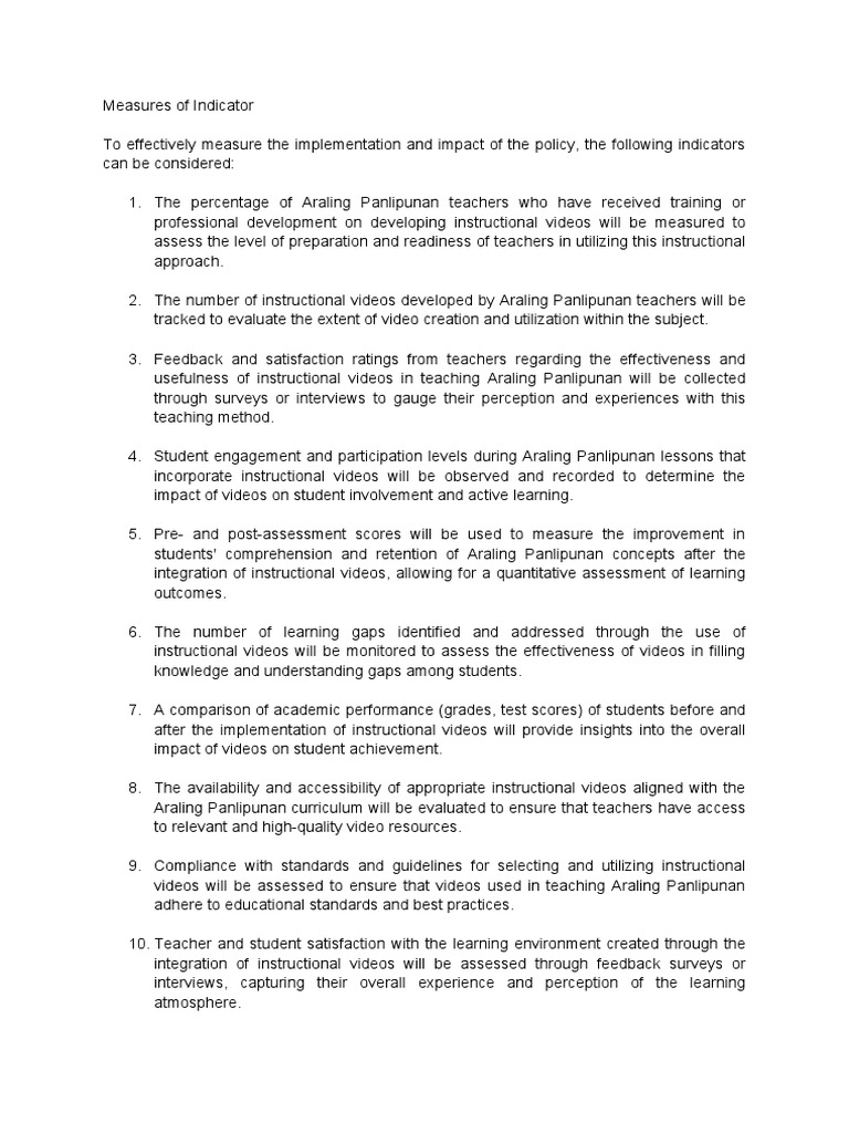 Measures of Indicator 1 | PDF | Teachers | Social Sciences