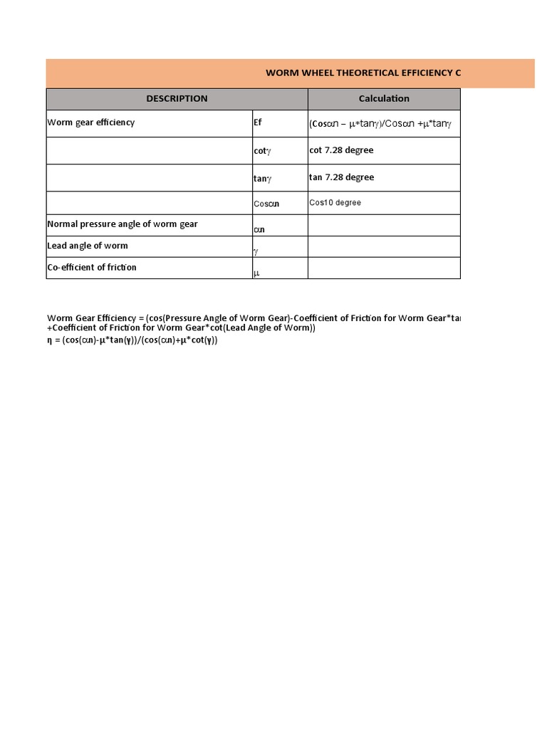 Worm Gear Efficiency Calculation PDF