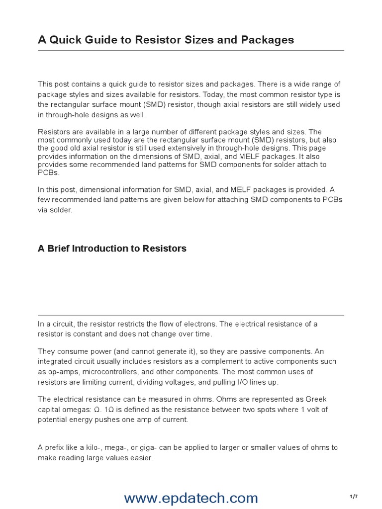 A Quick Guide To Resistor Sizes and Packages PDF Resistor Printed