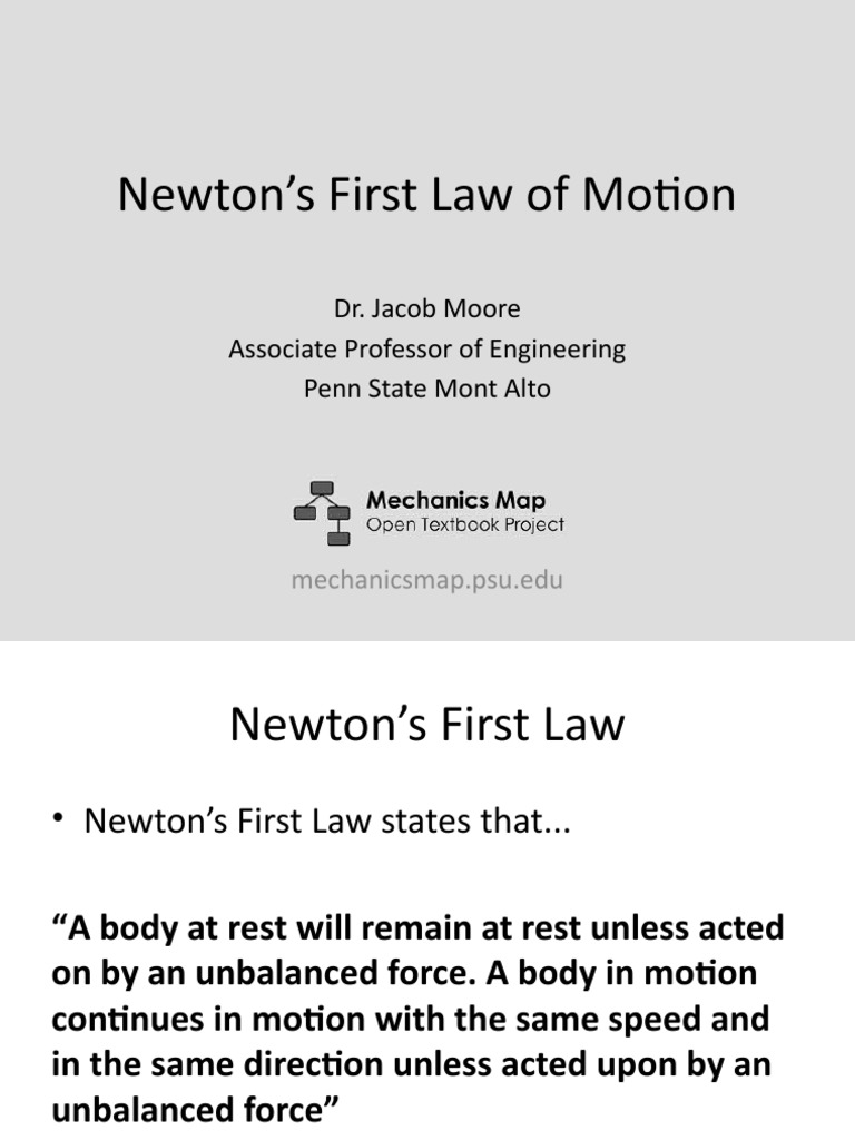 Newton's First Law of Motion Dr. Jacob Moore Associate Professor of