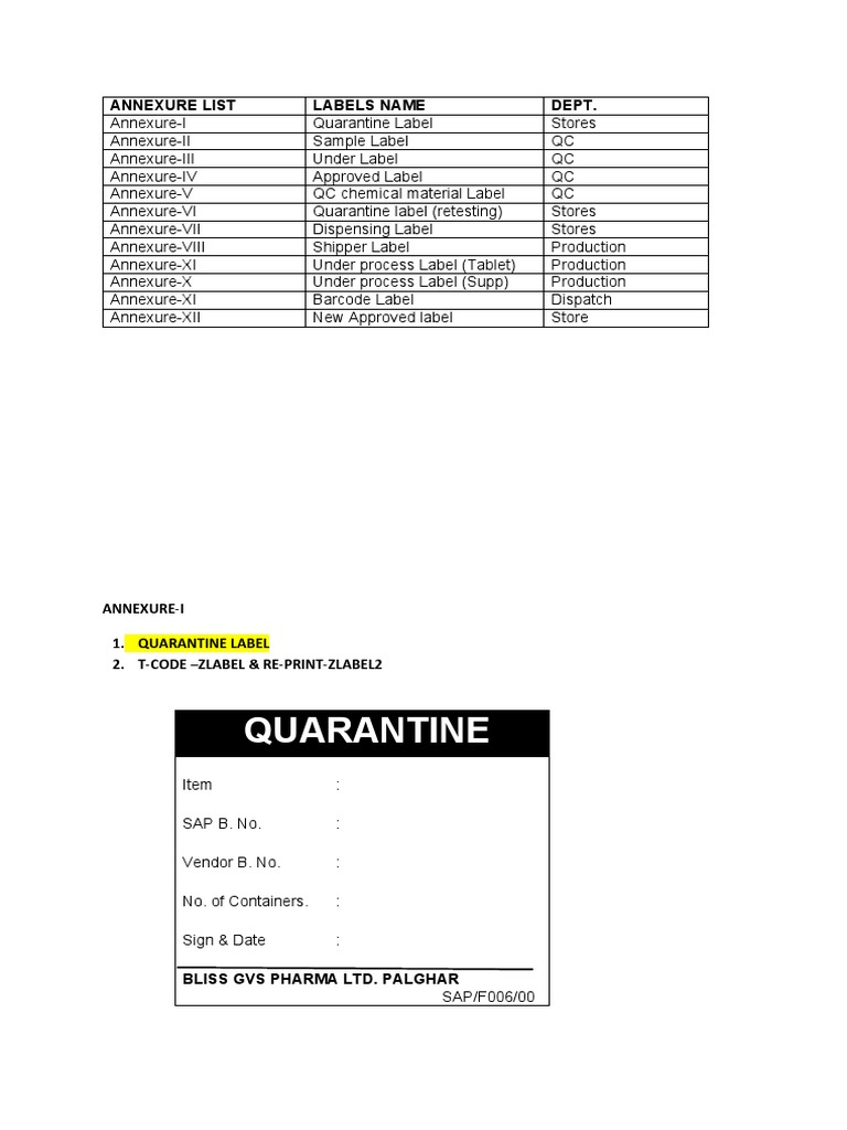 Quarantine Labels in Pharma Industry | PDF | Sap Se