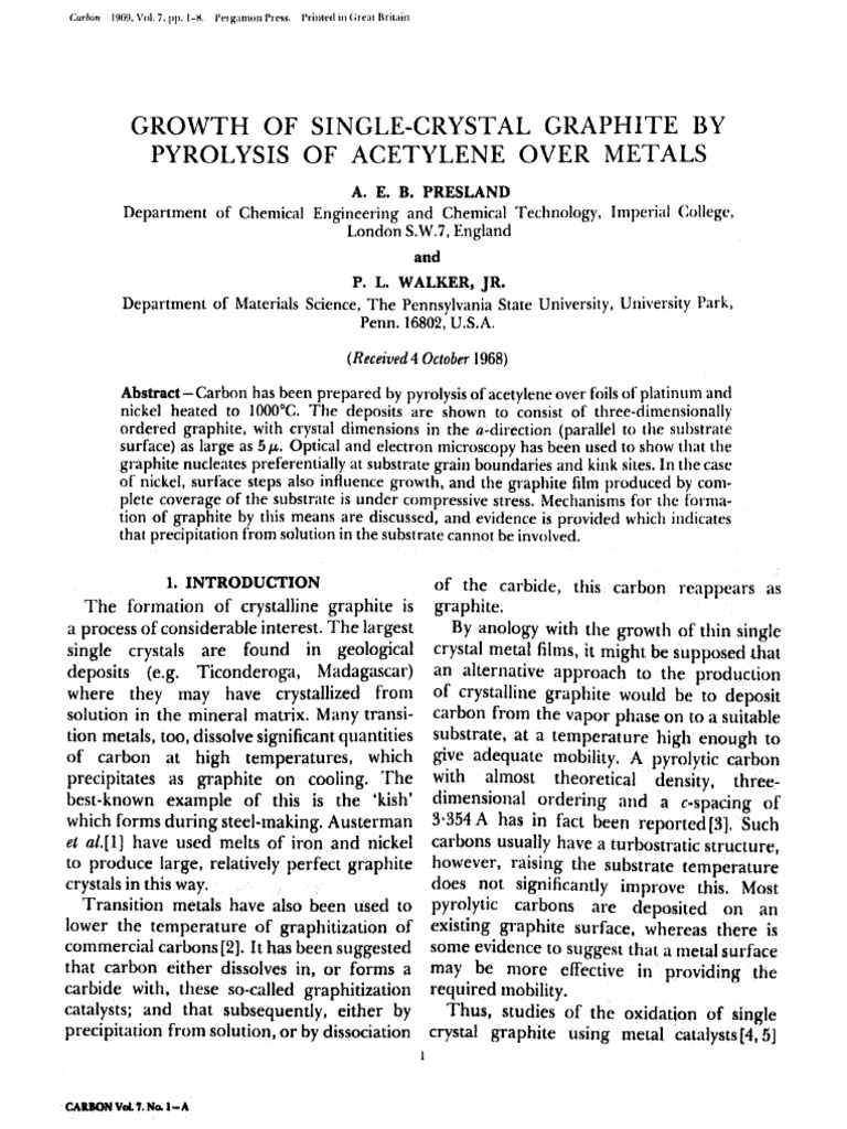 Growth of SingleCrystal Graphite by Pyrolysis of Acetylene Over Metals