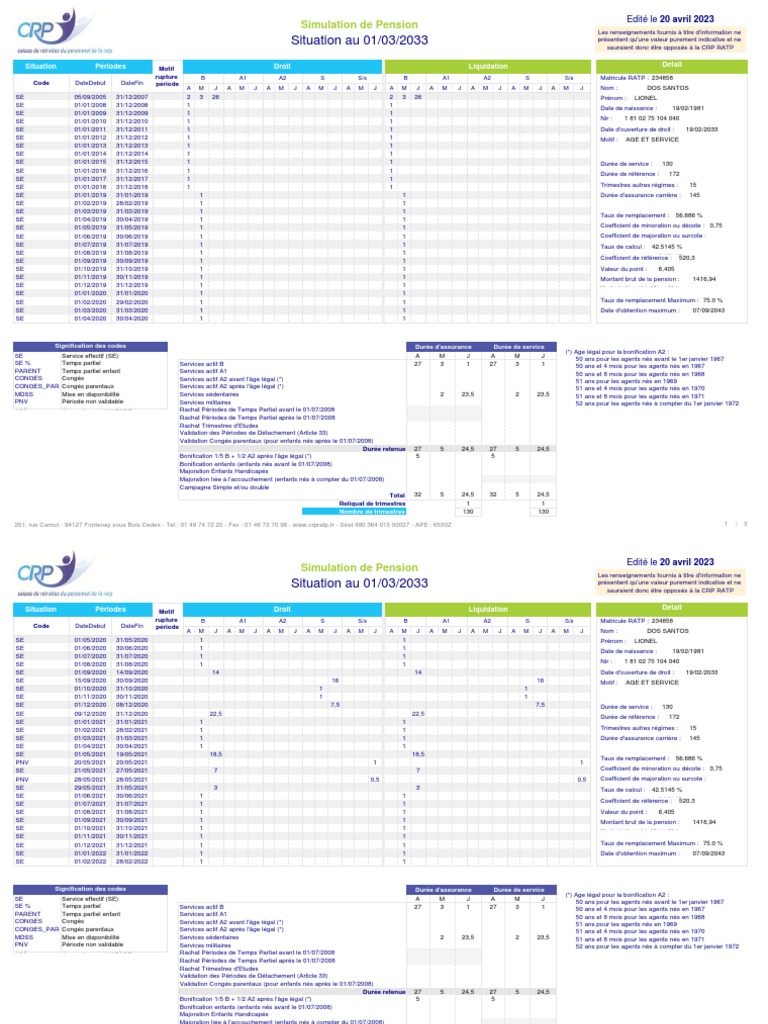 Simulation de Pension RATP 2033 | PDF