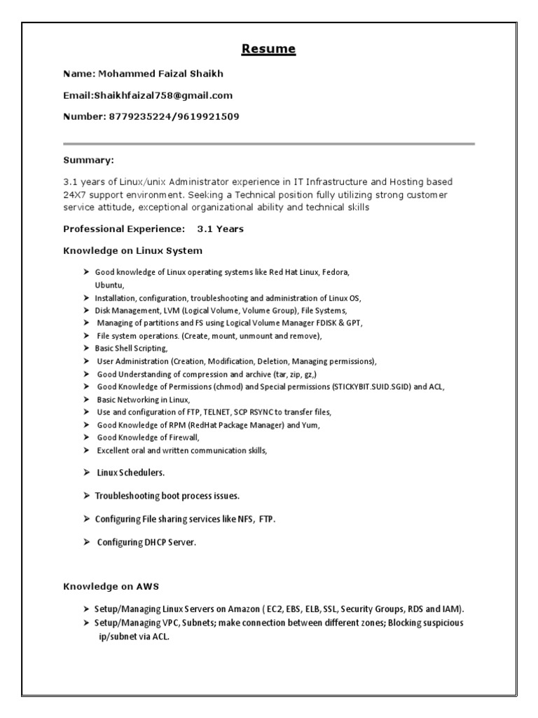 Linux and AWS System Administrator Resume | PDF | File System | Linux