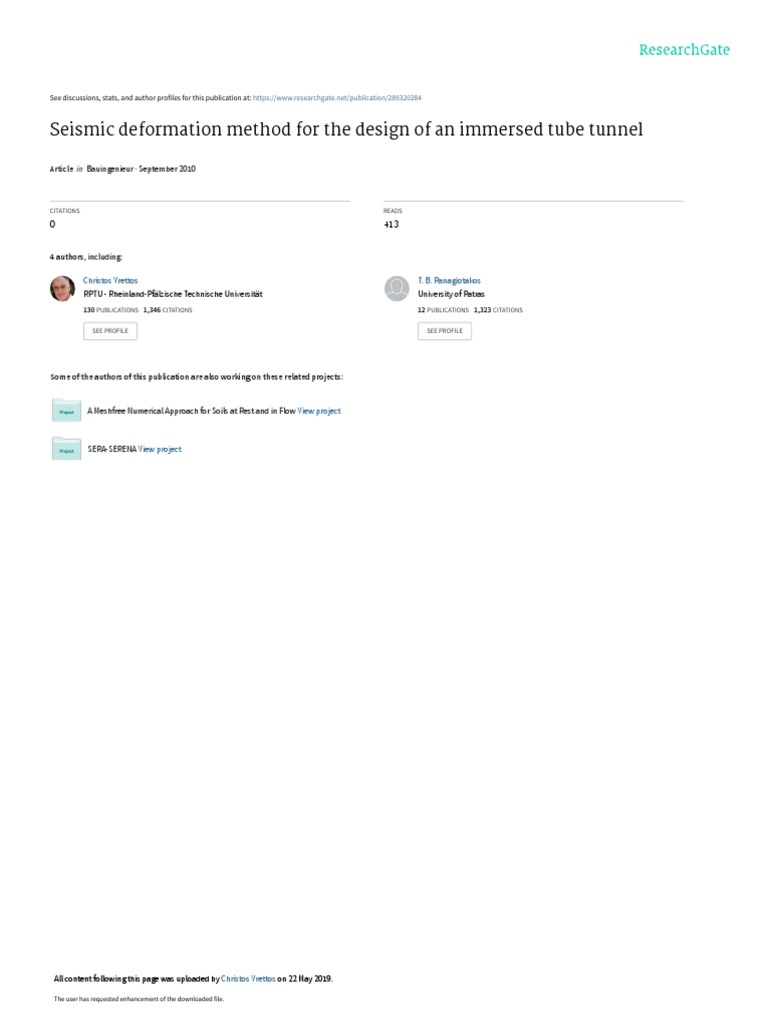 Seismic deformation Gina Gasket Inmersed tunnels PDF Bending Waves
