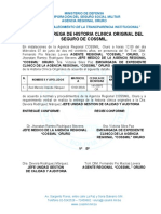 Acta de Entrega Historia Clinica Cossmil. Oruro 2023