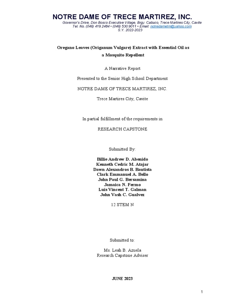 An Analysis The Effectiveness of Oregano Origanum Vulgare Oil Extract