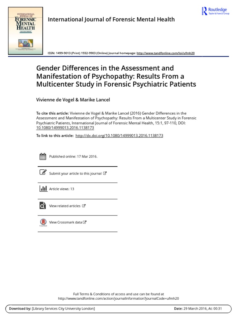 Gender Differences in Psychopathy | PDF | Psychopathy | Psychiatry