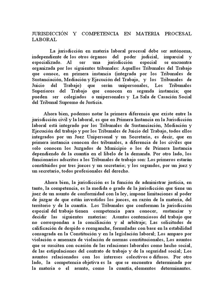 Jurisdicción y Competencia Laboral | PDF | Judicaturas | Jurisdicción