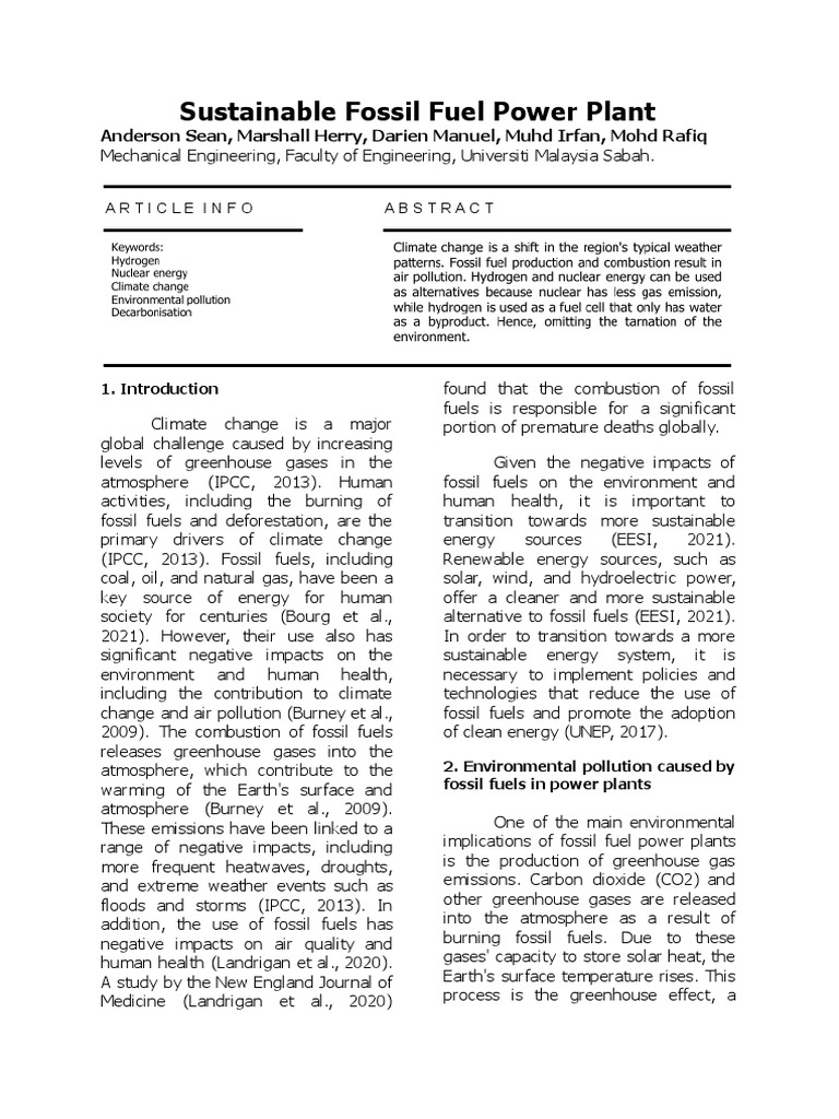 Sustainable Fossil Fuel Power Plant | PDF | Fossil Fuel Power Station ...