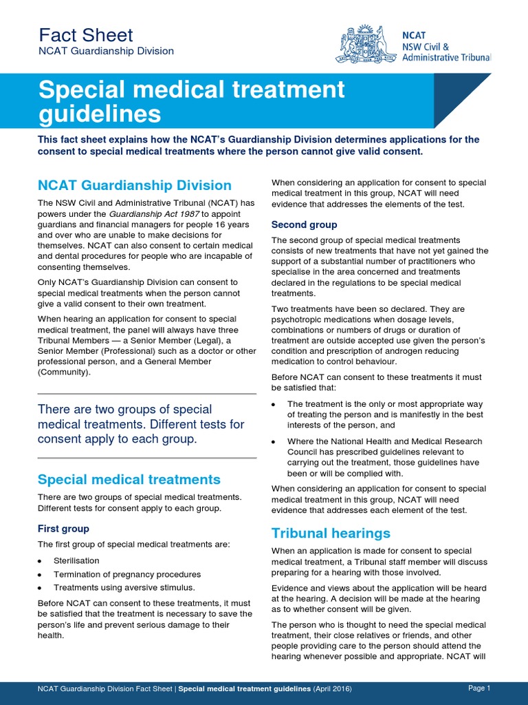 GD Factsheet Special Medical Treatment Guidelines PDF Legal Guardian Informed Consent
