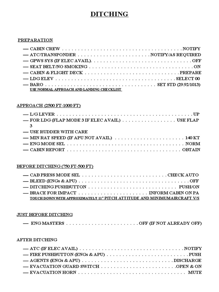 A320 Ditching Checklist Download Free PDF Aircraft Airliner Accidents And Incidents