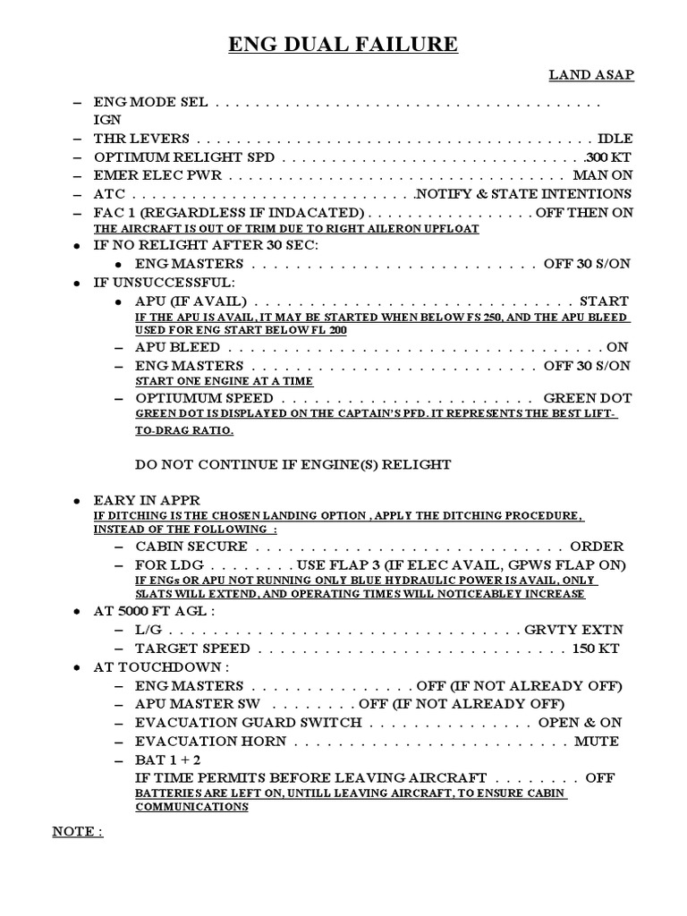 A320 DUAL ENGINE FAILURE CHECKLIST PDF Aviation Aircraft