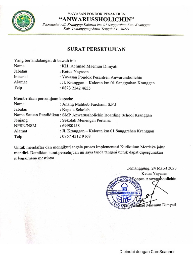 Surat Persetujuan Kurikulum Merdeka Pdf