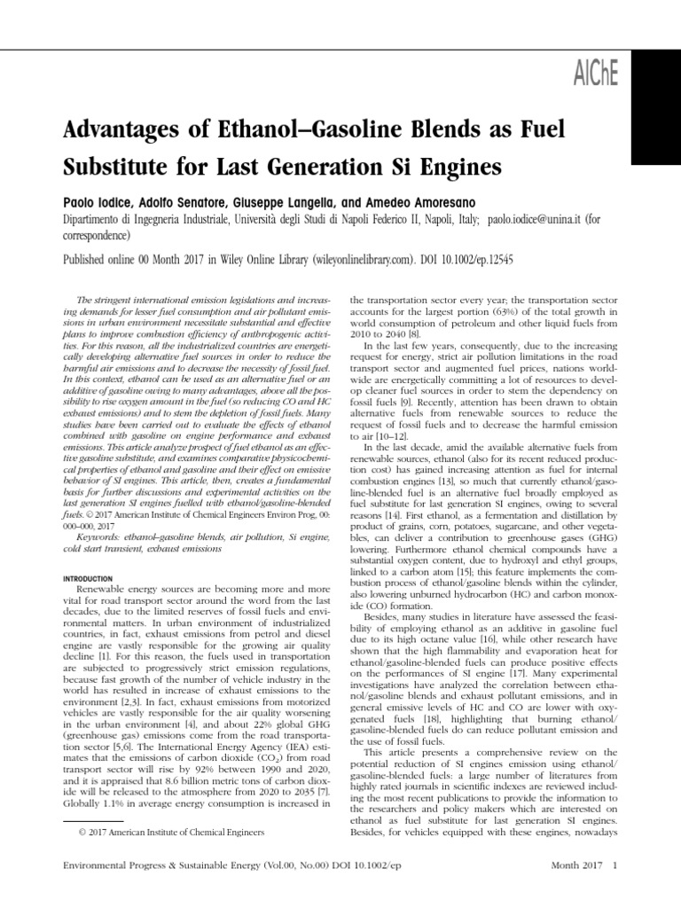 Advantages of EthanolGasoline Blends As Fuel Substitute For Last