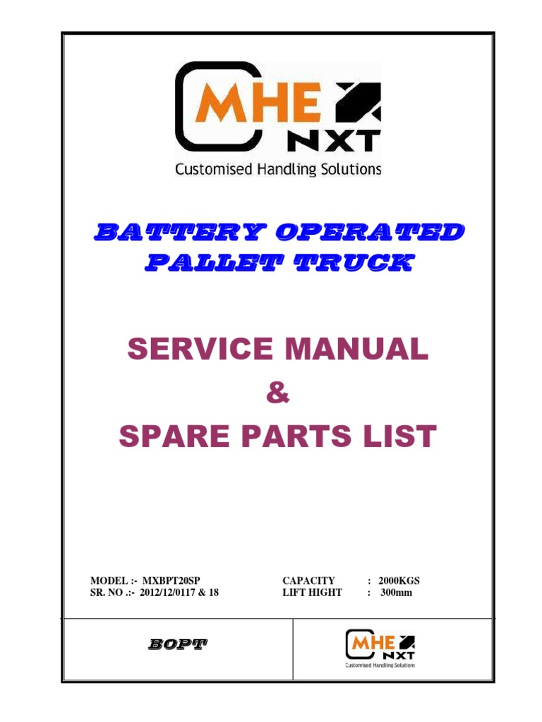 BOPT Battery Pallet Truck Manual | PDF | Mechanical Engineering ...