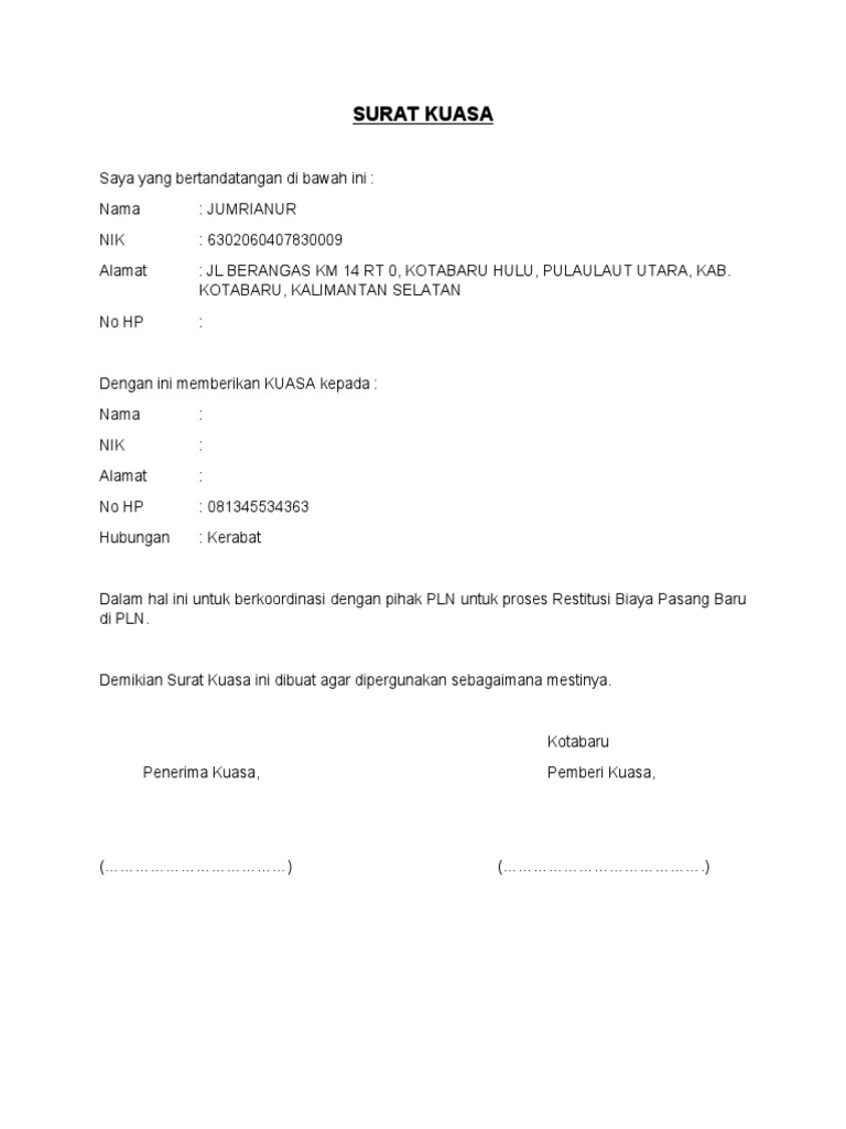 Surat Kuasa Restitusi | PDF