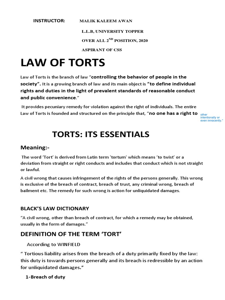 Essentials of Tort Law Explained | PDF | Tort | Legal Remedy
