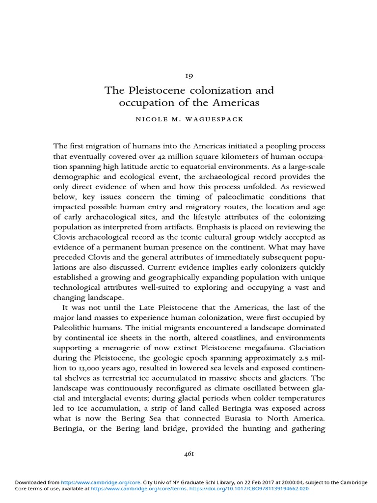 Pleistocene Human Colonization of Americas | PDF | Hunter Gatherer
