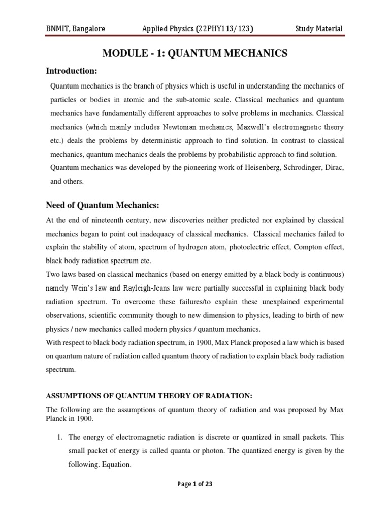 Applied Physics Module 1 Quantum Mechanics Pdf Quantum Tunnelling