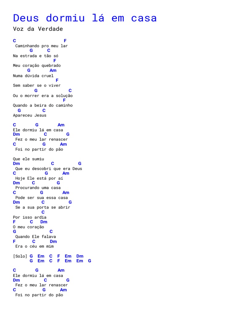 Deus dormiu lá em casa Simplificada Voz da Verdade PDF