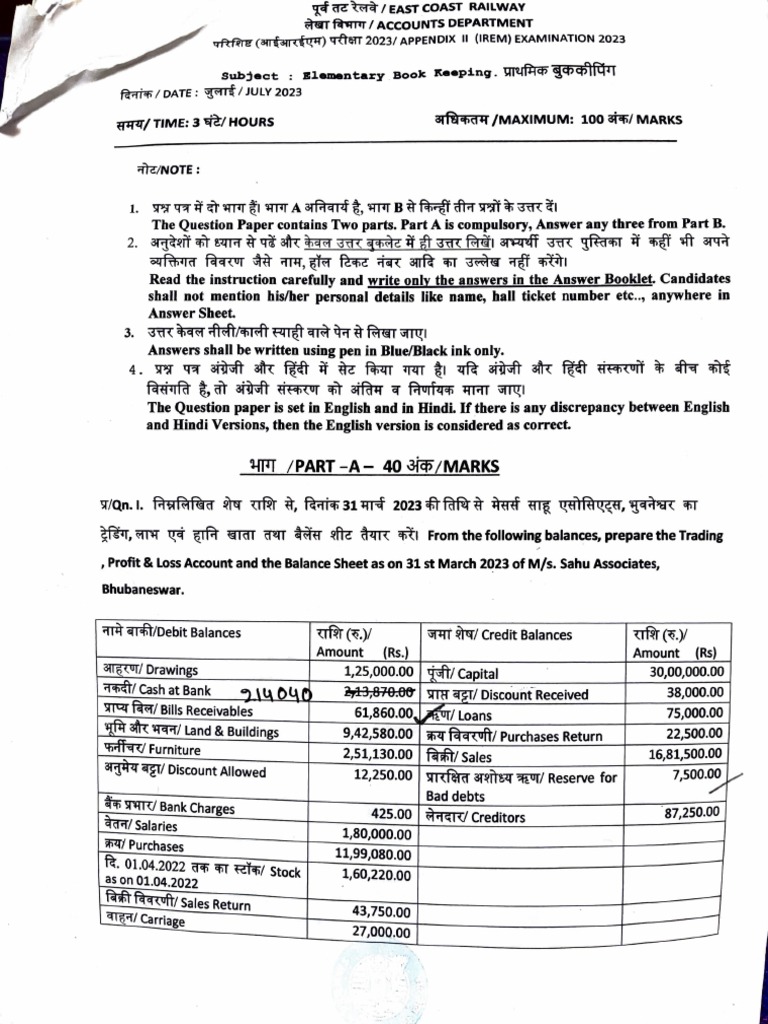 Appendix2 Bookkeeping Question Paper 2023 ECoR PDF