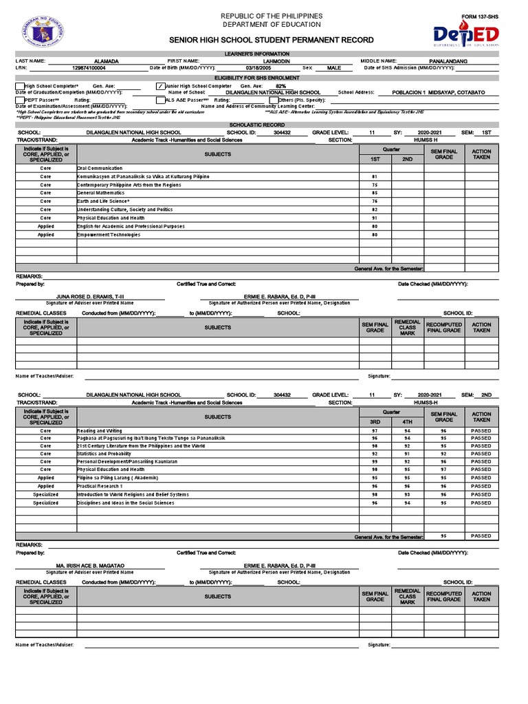 Sample sf10 pdf science middle schools