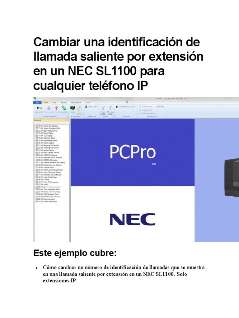 Cambiar Una Identificación de Llamada Saliente Por Extensión en Un NEC ...