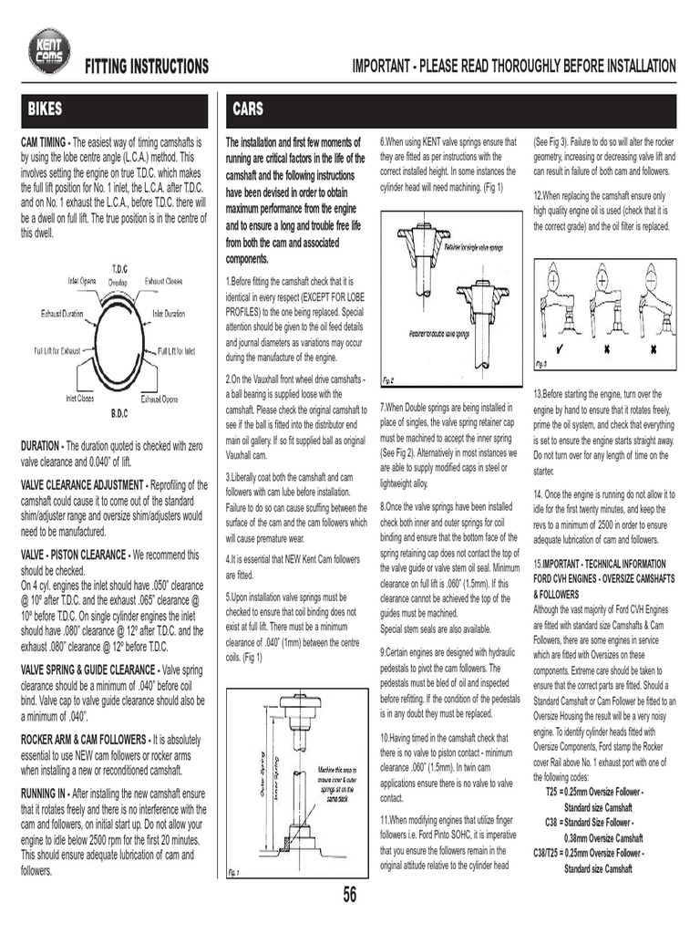 Kent Cams Fitting and Timing Instructions PDF Vehicles Systems Engineering
