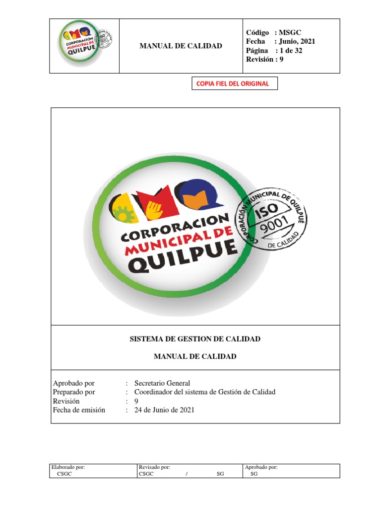 Manual de Calidad Iso 9001. | PDF | Sistema de manejo de calidad ...