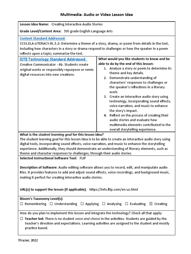 Multimedia Audio or Video Lesson Idea Template2022 | PDF | Multimedia ...