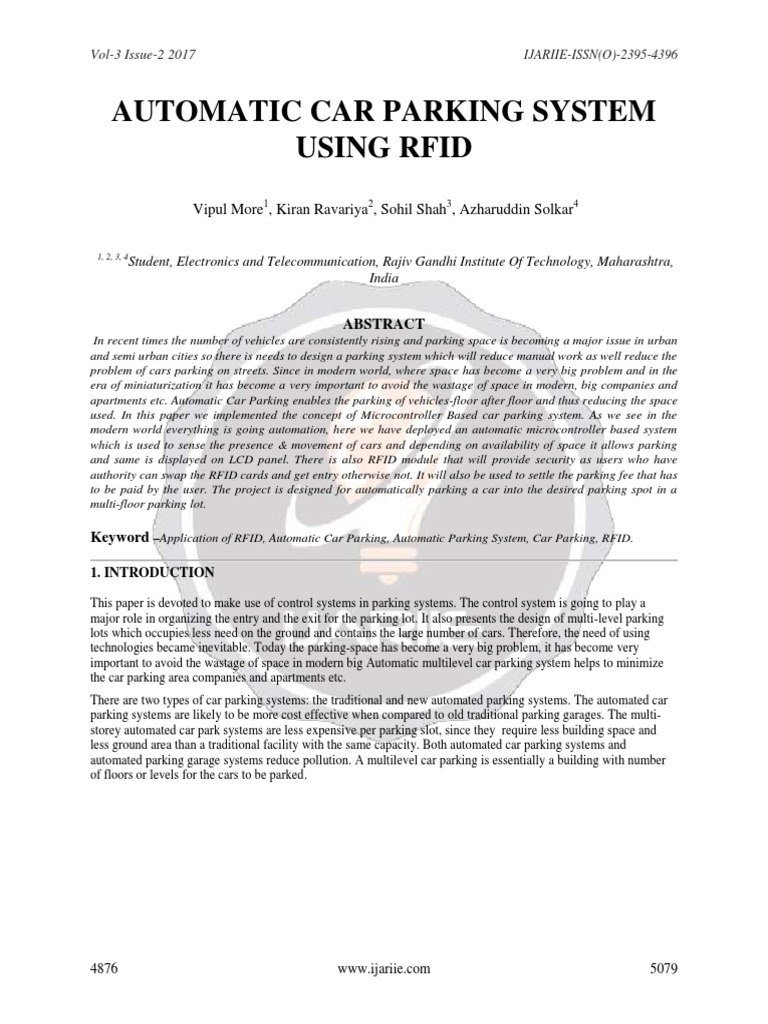 Automatic Car Parking System Using RFID Ijariie4876 | PDF | Parking ...